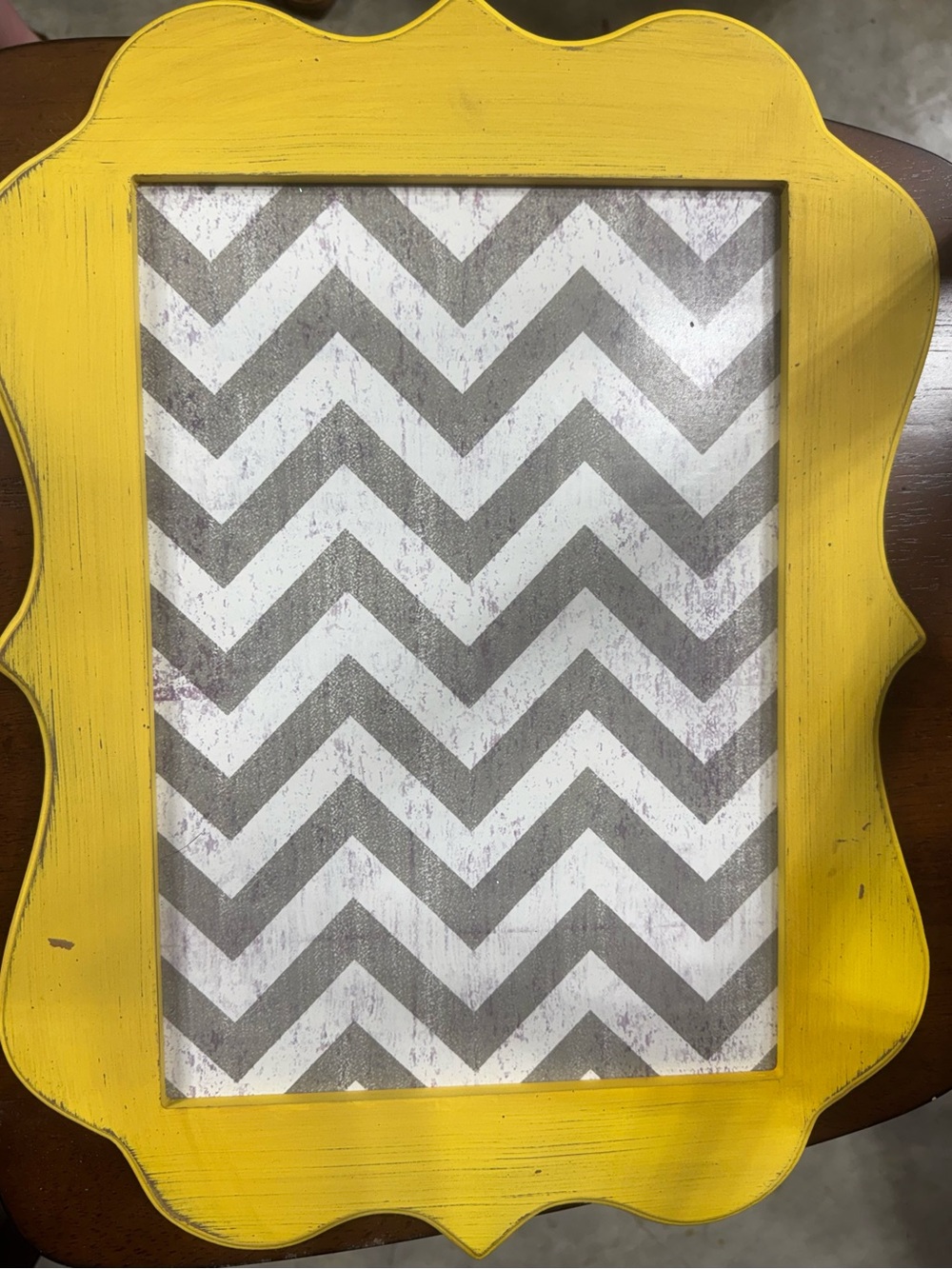 Hobby Lobby Yellow Scalloped Frame with Gray Chevron Mat